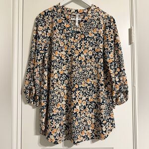 Floral Print Blouse in Navy and Orange